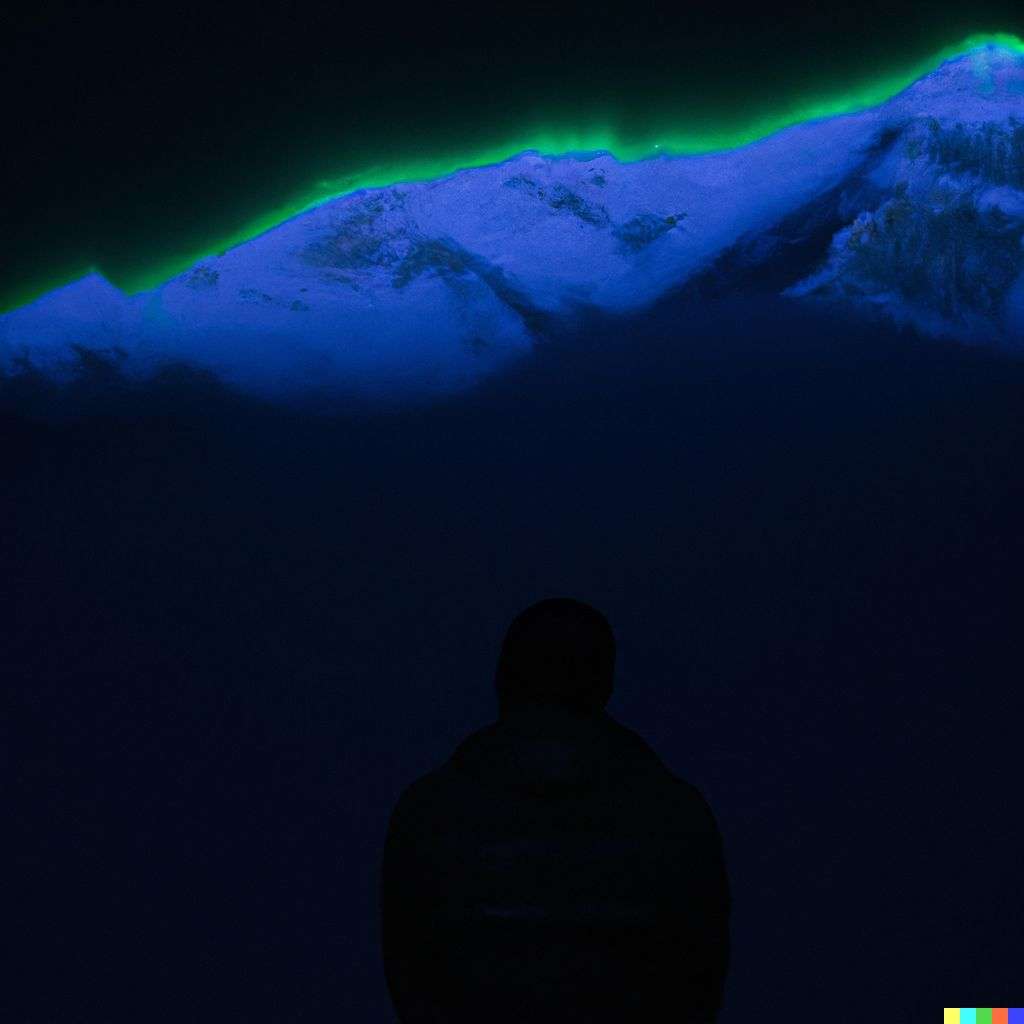 someone gazing at Mount Everest, laser light show